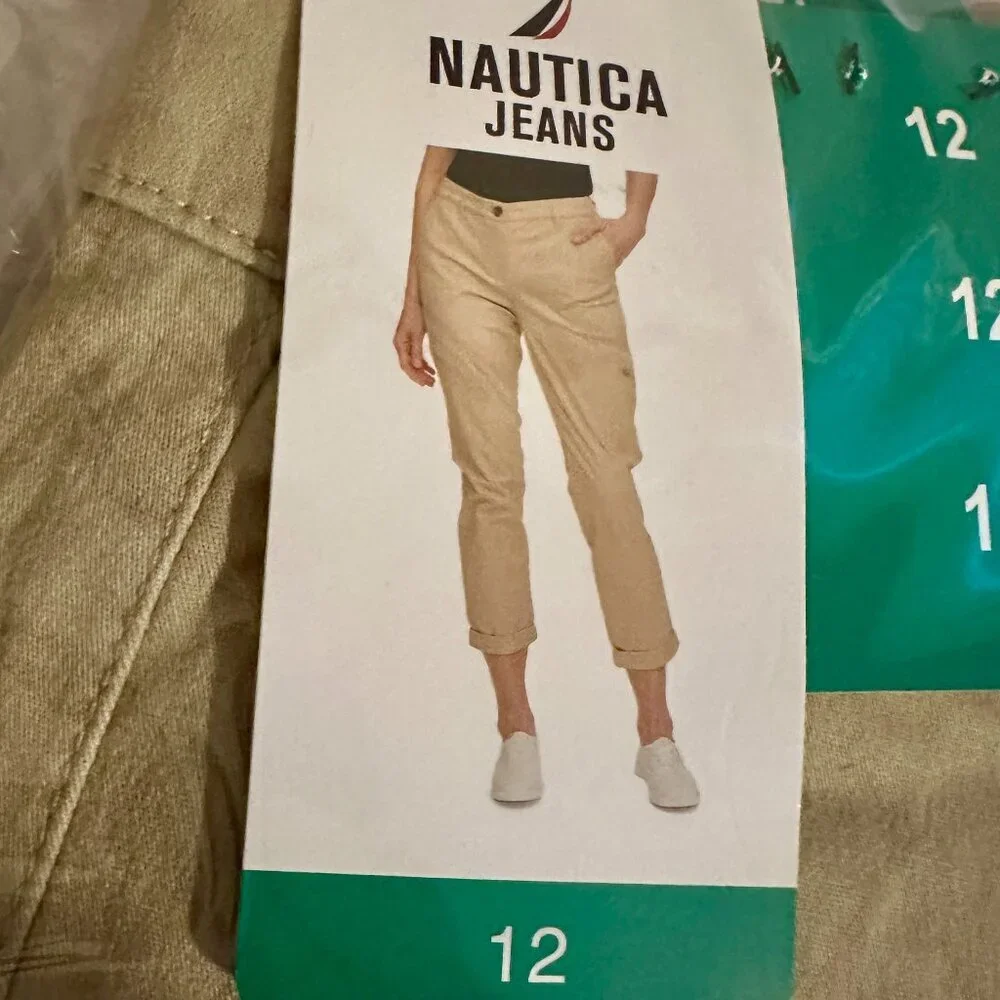 Nautica Jeans Women's Chino Pant Size 12 Khaki Stretch Relaxed Fit Ankle Length